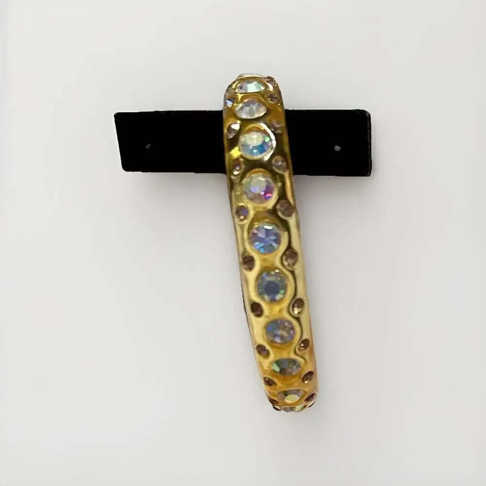 Apple Juice Lucite Bangle Bracelet AB Rhinestone Studded 1950’s Glam Glitter